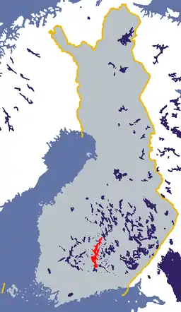 Location of Lake Päijänne in Finland.