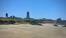 Piedras Blancas Light Station viewed from the beach below, May 2020