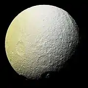 Tethys—Trailing hemisphere—Enhanced-color(11 April 2014)