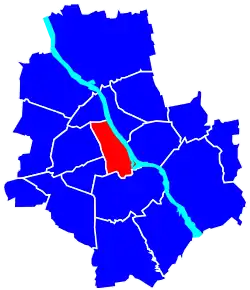 Location of Śródmieście within Warsaw