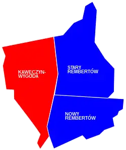 Location of Kawęczyn-Wygoda within the district of Rembertów, in accordance to the Municipal Information System.