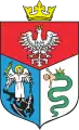 The coat of arms (the flag is very similar) of Sanok, bearing the biscione due to Bona Sforza