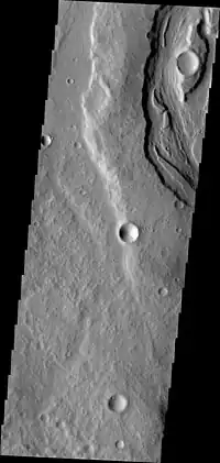 Padus Vallis, as seen by THEMIS.  Padus Vallis empties into the Medusae Fossae Formation.