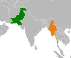 Map indicating locations of Pakistan and Myanmar