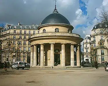 A neoclassical customs barrier (1787–90), now part of Parc Monceau, by Claude Nicolas Ledoux