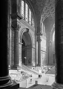 Corinthian columns in Penn Station's main waiting room