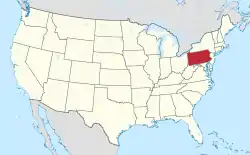 Location of Pennsylvania in the United States