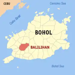 Map of Bohol with Balilihan highlighted