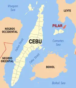 Map of Cebu with Pilar highlighted