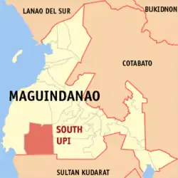 Map of Maguindanao del Sur with South Upi highlighted