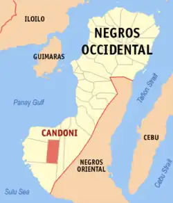 Map of Negros Occidental with Candoni highlighted