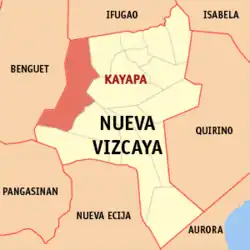 Map of Nueva Vizcaya with Kayapa highlighted