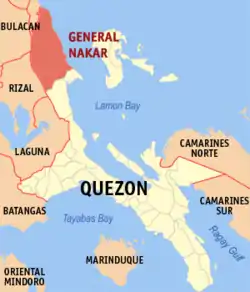 Map of Quezon with General Nakar highlighted