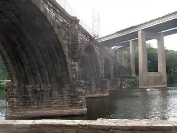 Twin Bridges on the right,and the Falls Bridge (1856)