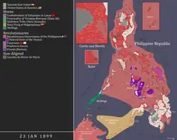 Territory controlled by the Philippine Republic, most of which it occupied except Manila and parts of Mindanao.