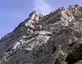 Close up on Dent de Crolles and the French: Poussez Pas Derrière ascent route.