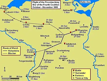 Map of Prenzlau-Lübeck Campaign in 1806