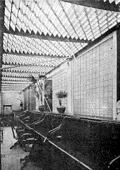 The system in use to light a salesroom inside a hollow sidewalk. The ceiling and the wall on the right are prisms.