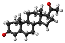 A ball-and-stick model of progesterone.