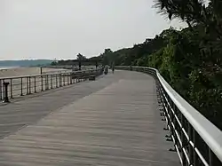 Boardwalk at the beachfront at Sunken Meadow State Park.