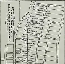 Detail showing Green's lot overlaid on current streets