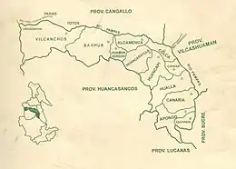 Location of Vilcanchos in the Víctor Fajardo province