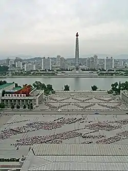 Juche Tower seen from Kim Il-sung Square