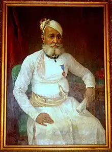 Portrait of Pradhan Rai Pannalal Mehta by Raja Ravi Varma (1901).