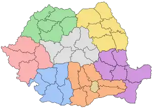 Map of the administrative divisions of Romania