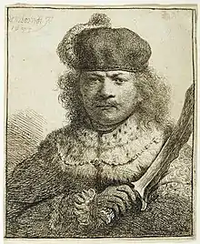 Role-playing in Self-portrait as an oriental Potentate with a Kris, etching, 1634.