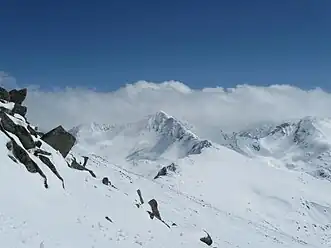 Bucura Peak as seen during spring from the Retezat Peak.