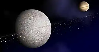 An artist's impression of Rhea's rings