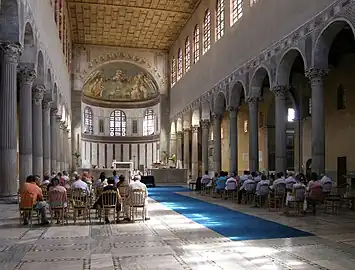 Interior of Santa Sabina, with spolia Corinthian columns from the Temple of Juno Regina.