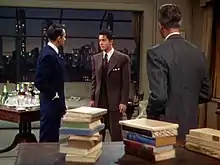 A typical scene from Rope showing James Stewart