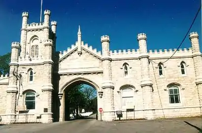 Boyington's limestone entrance of Rosehill Cemetery