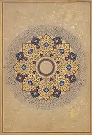 "Rosette bearing the names and titles of shah Jahan", folio from the shah Jahan album, c. 1645, in the Metropolitan Museum of Art