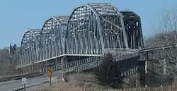 Steel bridge with three through truss spans