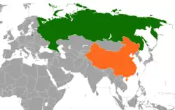 Russia and China on a world map