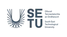 The logo of South East Technological University consisting of a large U drawn where the arc is drawn by construction lines accompanied by the name the name of the university in both English and Irish