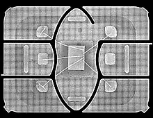 Black and white image of the contacts area of a SIM card showing the internal construction