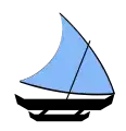 Single-outrigger proa: single mast with crab claw sail. The vessel is double-ended and is shunted, not tacked.