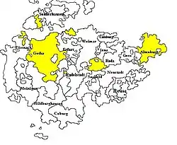 Territories of Saxe-Gotha-Altenburg within the Ernestine duchies of Thuringia, before 1826