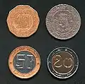 Current 20 and 50 dinar and obsolete 5 and 10 dinar coins