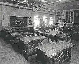 A vocational classroom with workstations