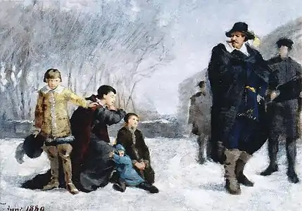 Kristina Banér Pleads for Her Husband, Helene Schjerfbeck, 1882, Charles IX on the right