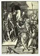 Ecce Homo, Engraving, 15th century, by Martin Schongauer(c. 1448 – 1491). He was a German engraver and painter, and was the most important German printmaker before Albrecht Dürer.