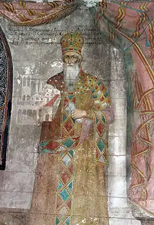 Fresco in Prodromou Monastery near Serres, depicting Emperor Andronikos II Palaiologos presenting to the monastery some privileges