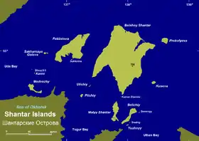 Map of the Shantar Islands. Medvezhy is the long, narrow island in the far left corner.