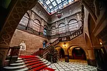 Staircase at Sheffield Town Hall decorated for Christmas