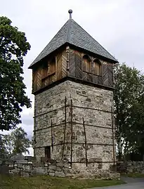 Medieval stone tower by Søsterkirkene